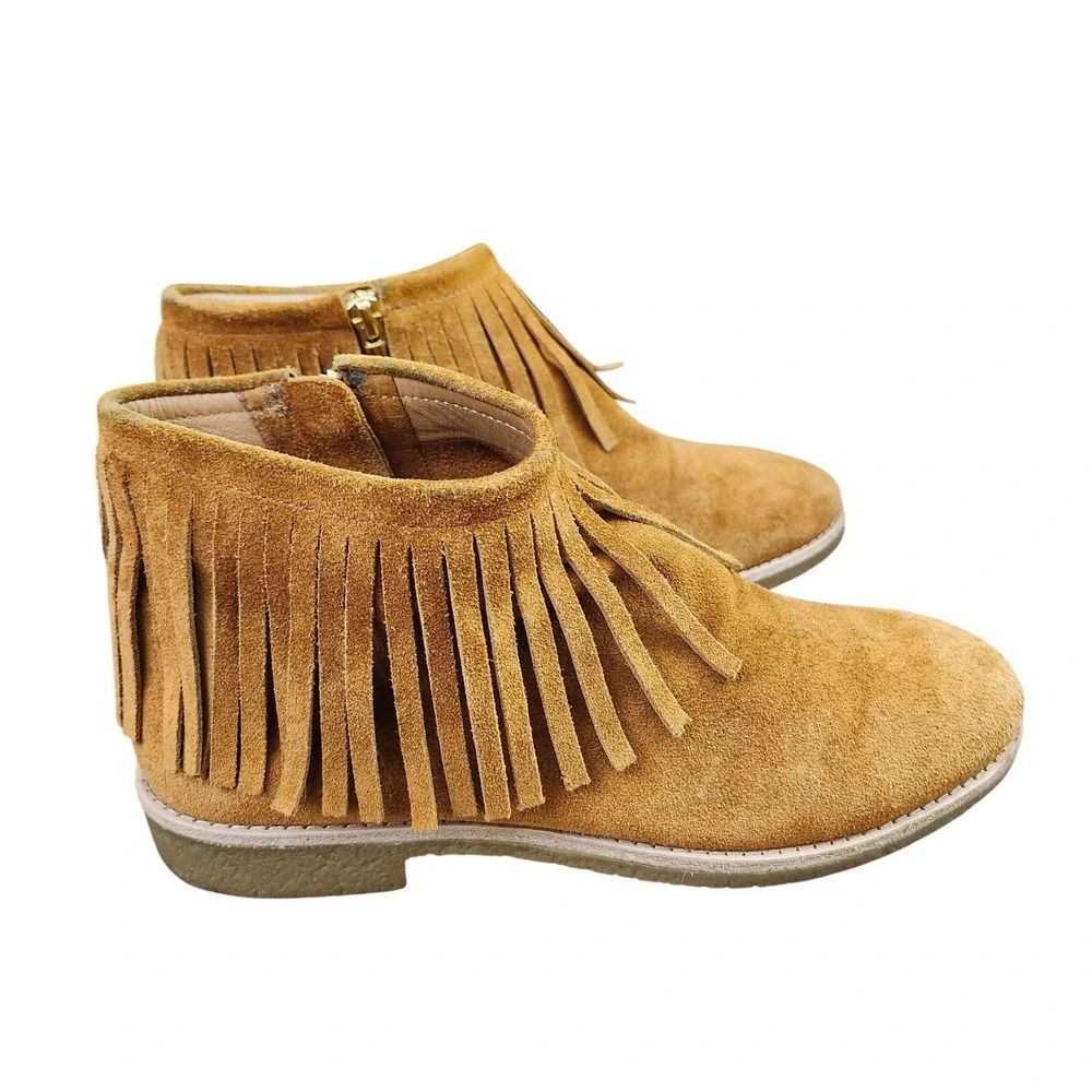 Kate Spade Saks NY Betsey Too Tan Suede Fringe Ankle Boots Womens‎ Cowgirl 8M
